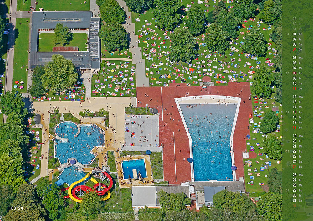 Kalender Karlsruhe 2024 Kalenderblatt August: Rheinstrandbad