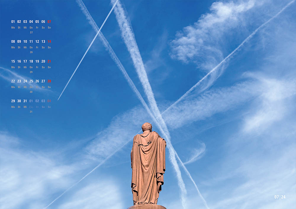 Kalender Karlsruhe 2024 Kalenderblatt Juli: Ludwigbrunnen Markplatz